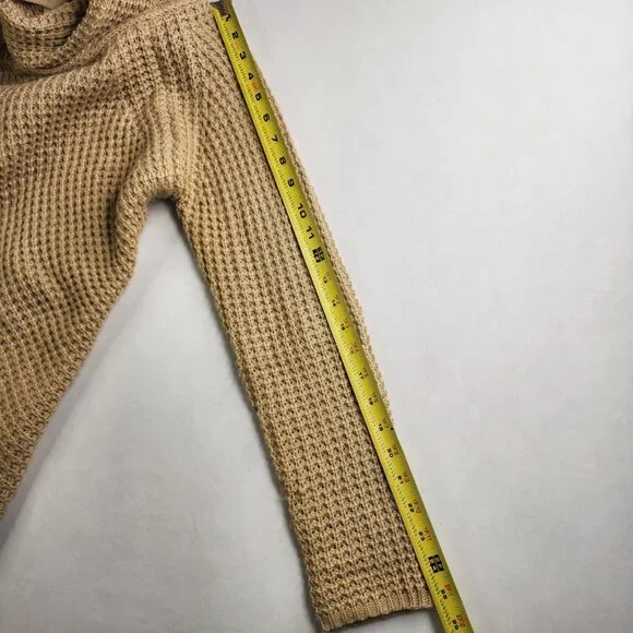 Grecerelle Cowl Neck Women's Small Asymmetric Wrap Sweater Chunky Pullover Tan - Picture 11 of 11